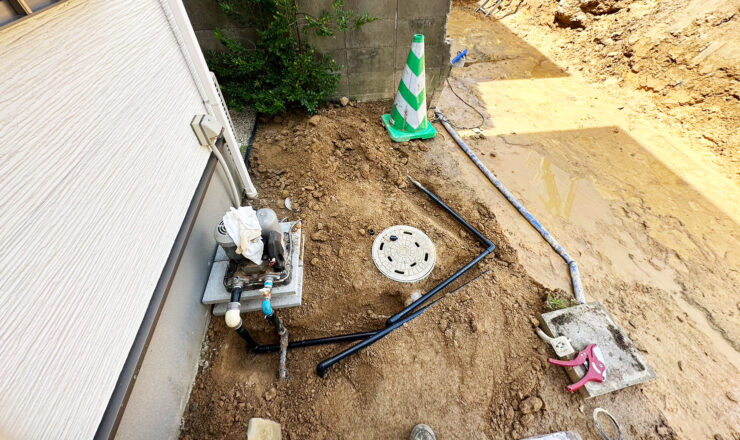 擁壁新設工事に伴い、井戸ポンプ移設工事：福岡市南区